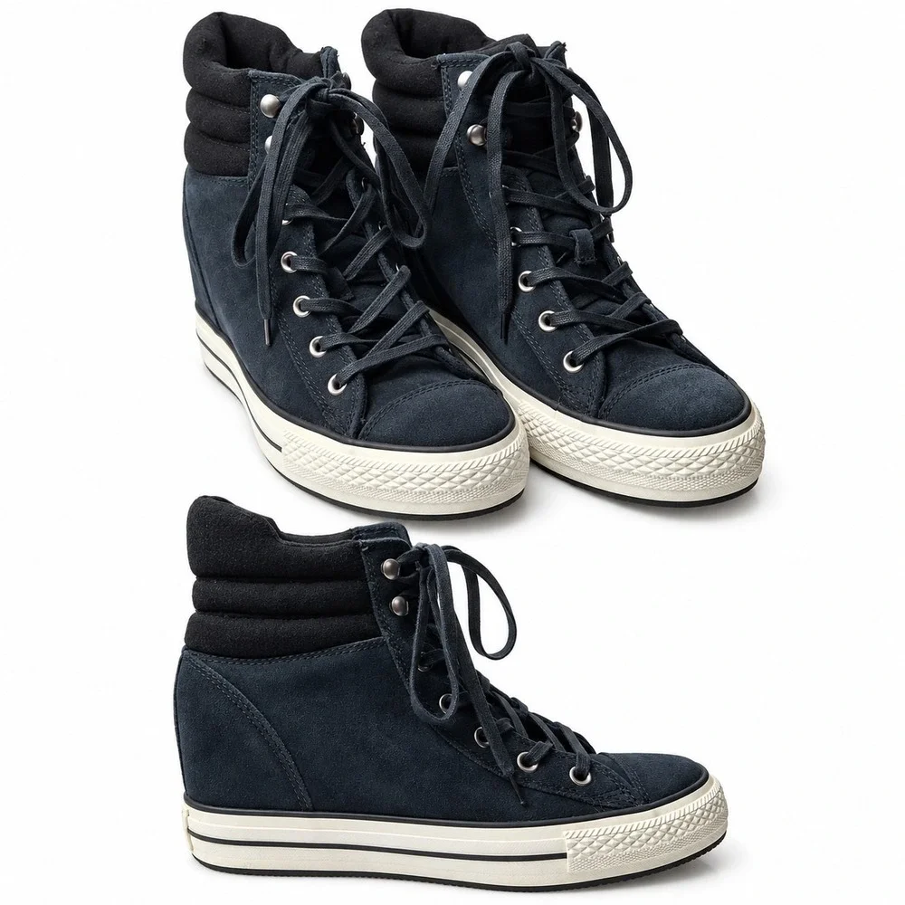 CONVERSE Chuck Taylor All Star Platform Plus Sneakers Sz 10 Black Hidden Wedge